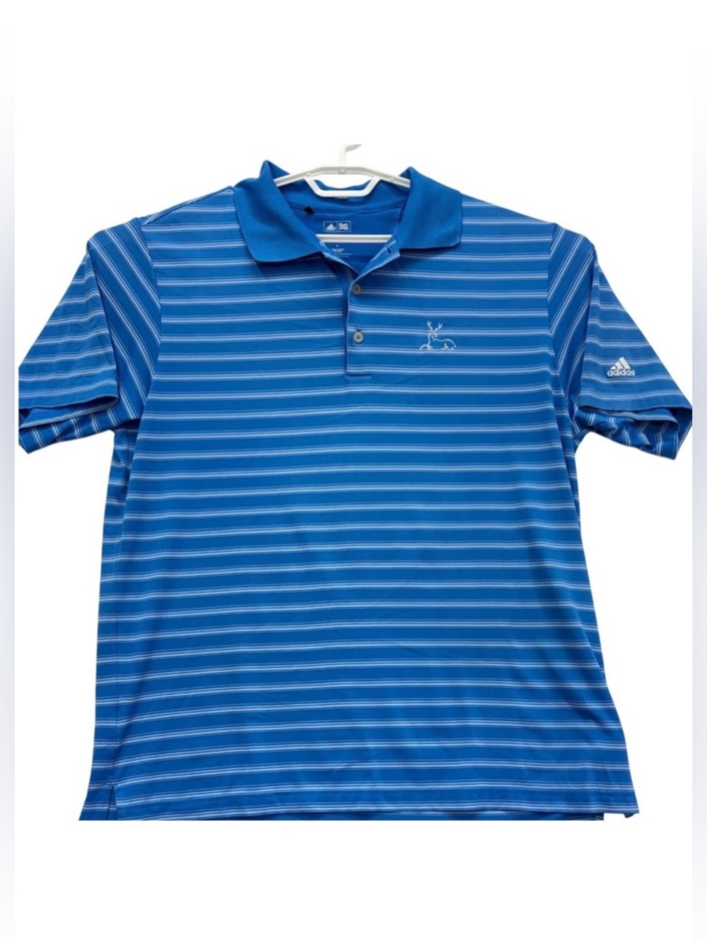 Adidas Polo Shirt Mens Lrg Blue Striped Climalite‎ Golf Performance Short Sleeve